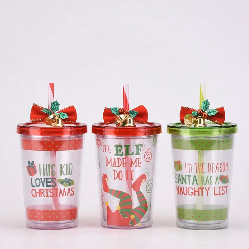 Christmas Double Layer Plastic Water Cup