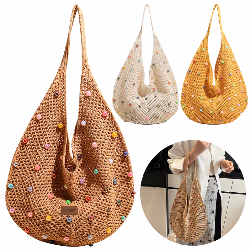Knit Large Capacity Color Hollowed Out Beach Bag