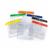 3.69" W x 3.25" H - Horizontal Color Bar Vinyl Badge Holder (Blank)