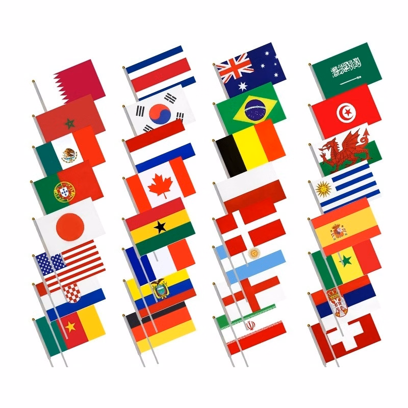 World National Hand Flag W/ Stick