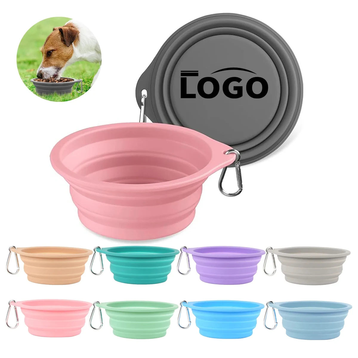 Collapsible Travel 20oz Silicone Pet Bowl with Carabi 1
