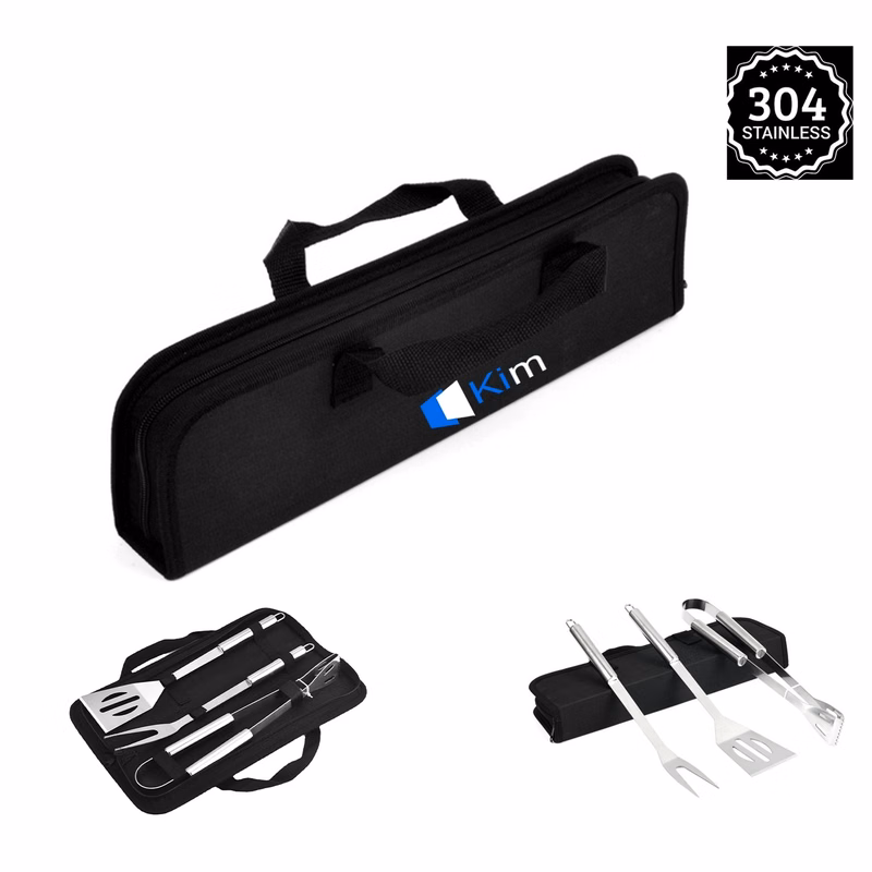 3 Piece Stainless Steel Bbq Set With Storage Bag