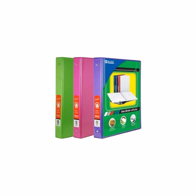 1" 3-Ring View Binders - 3 Neon Colors 2 Pockets PVC