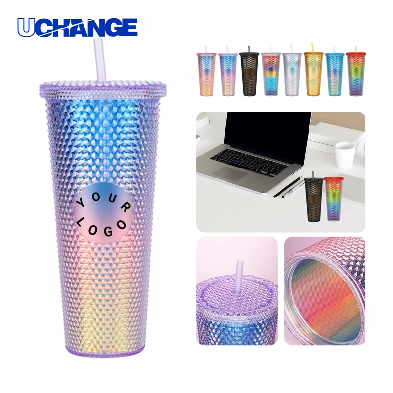 Plastic Tumbler Drinkware with Handle and Reusable Straw