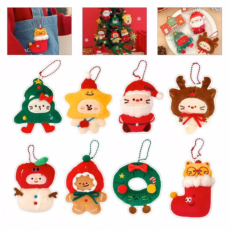 Christmas Plush Keychain, Festive Bag Charm, Holiday Gift