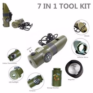 7 In 1 Outdoor Tool Kit With LED Light Whistle Compass