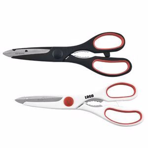 Ergonomic Kitchen Scissors With Walnut Cracker Handle Stainless Steel