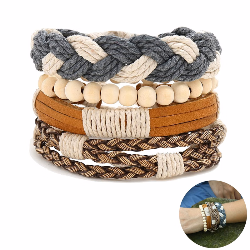 Jute Woven wooden beads men's bracelet