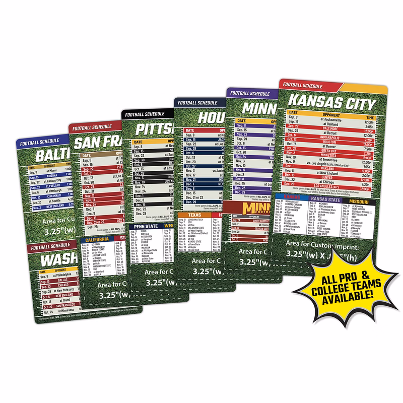 Magnet Sport Schedules - 3.5x6 Football Round Corners - 25 mil.