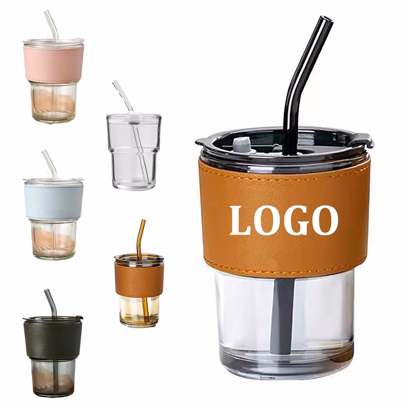 13 oz. Glass Cup With Lid And Straw