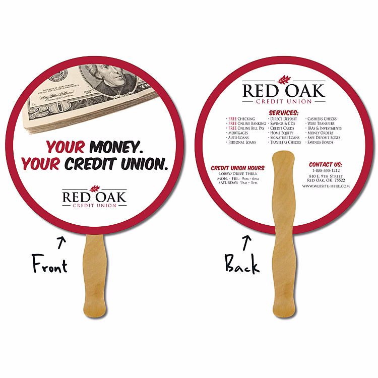 Bank Hand Fan - 8.5 Inch Diameter Circle Laminated - 14 pt.