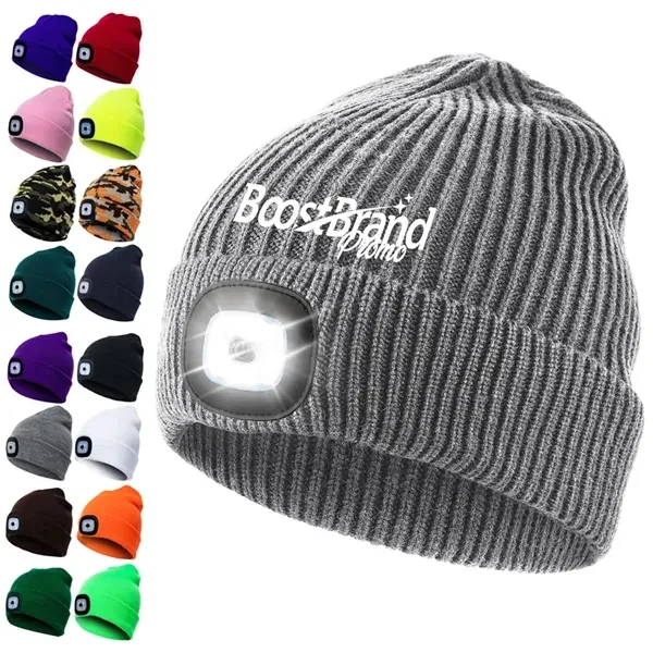 Custom LED Lighted Knit Beanie with Hands-Free Illumination — Outdoor Safety 1