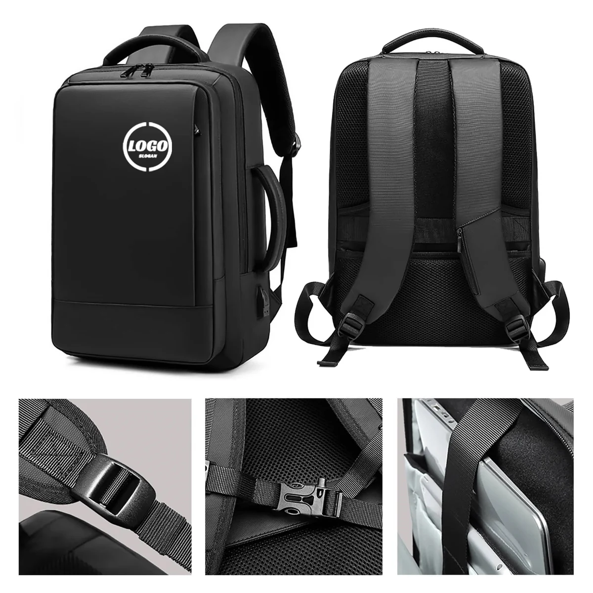 Custom Leather-Membrane Black Business Backpack 1