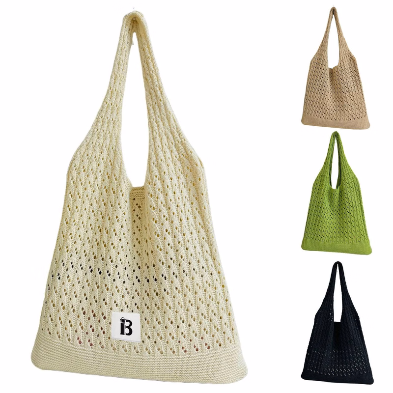 Polyester Mesh Crochet Beach Tote Bag for Summer Travel