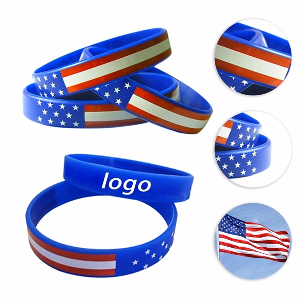 Custom 8 Inch Silicone Patriotic Bracelet with Flag Design — Independence Day Event Favor