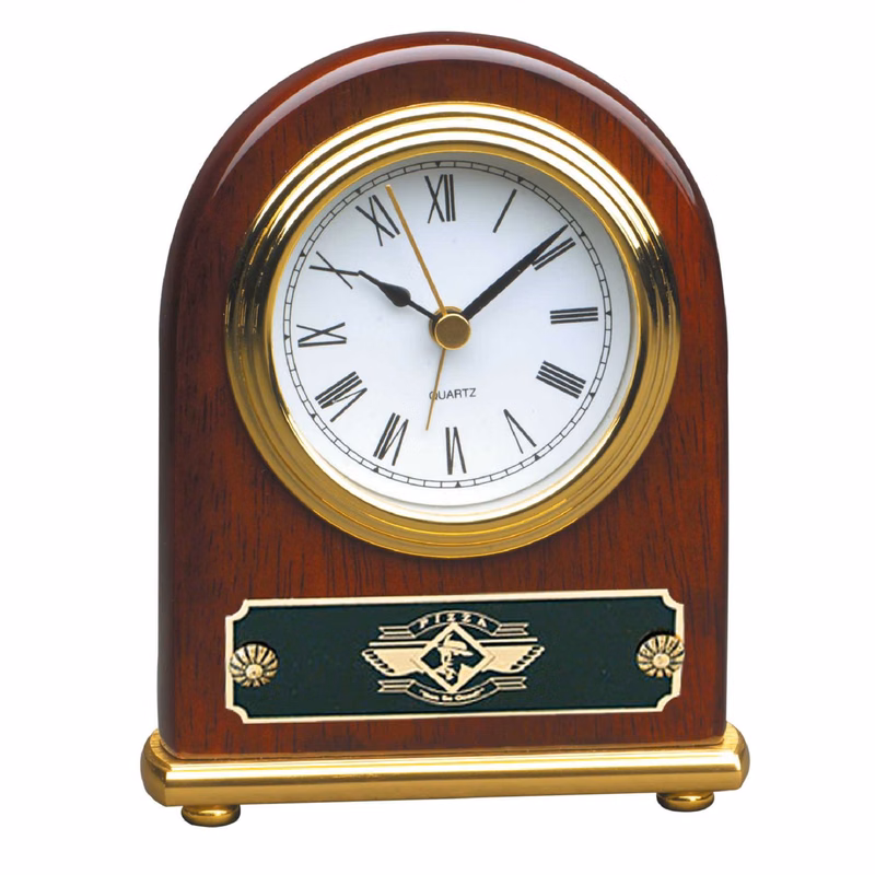 Rosewood Piano Finish Arch Desk Clock