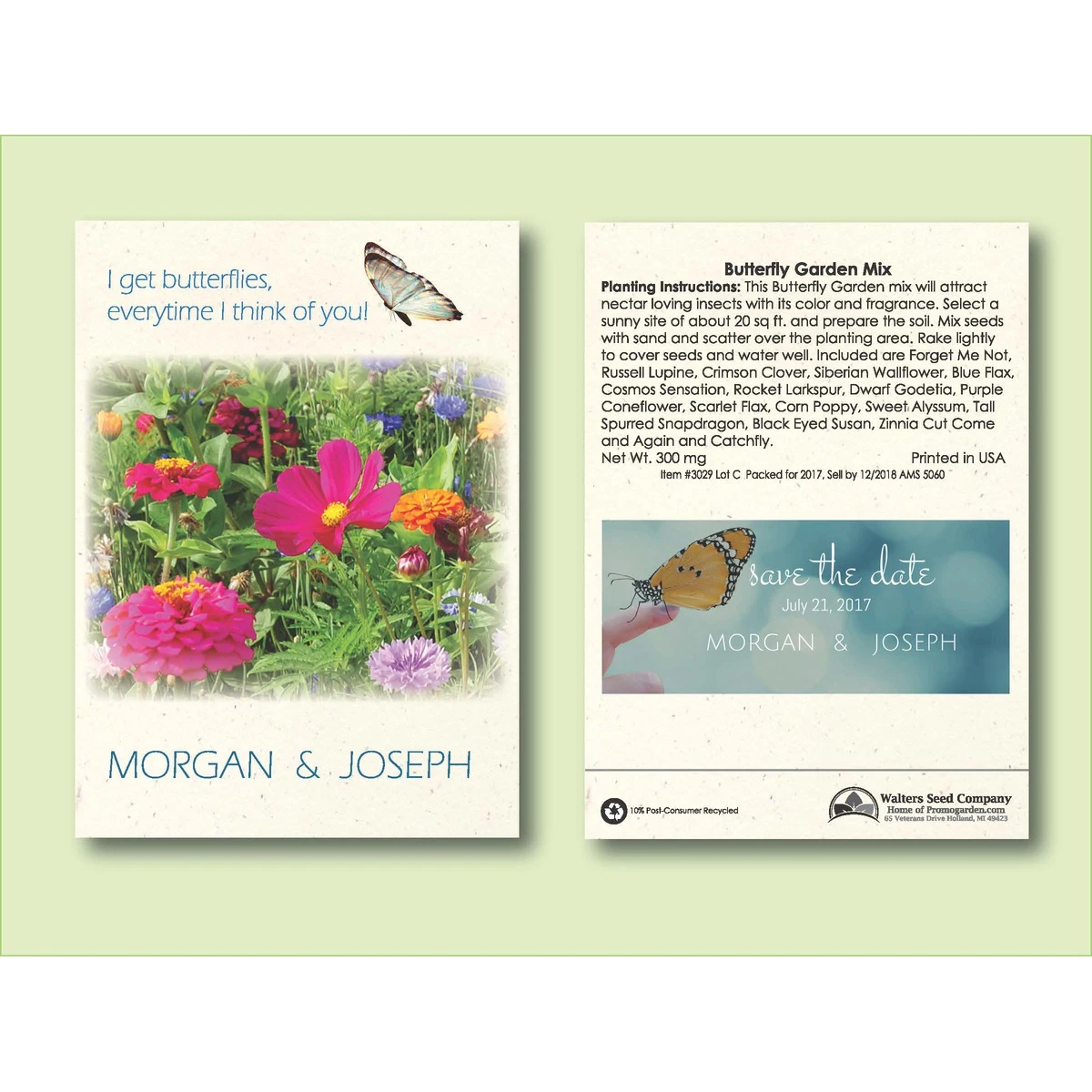 Butterfly Garden Mix Flower Seed Packet - Size 3.25" x 4.5" 1