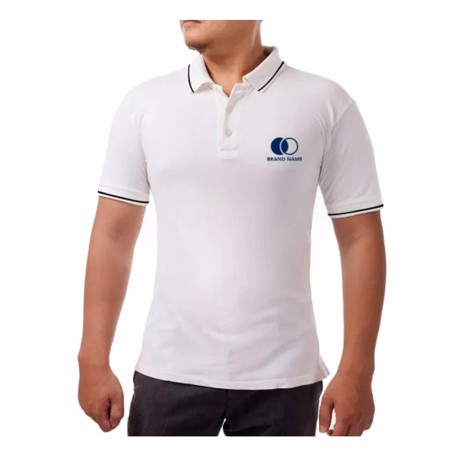 Men's White Cotton Polo Shirt - Embroidered