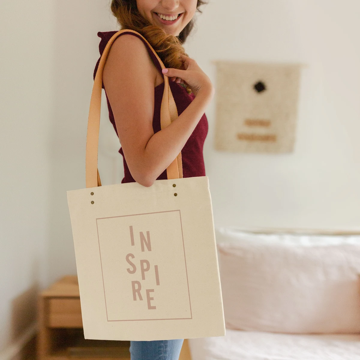 Main Squeeze - Heavyweight Canvas with Leather, custom tote bag with logo imprint 1