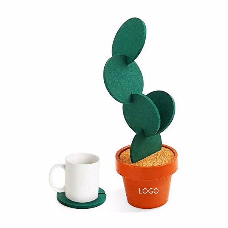 Set Of 6 DIY Cactus Coasters With Flowerpot Holder