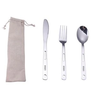 3 In 1 Stainless Steel Flatware Knife Fork Spoon Set With Pouch 1