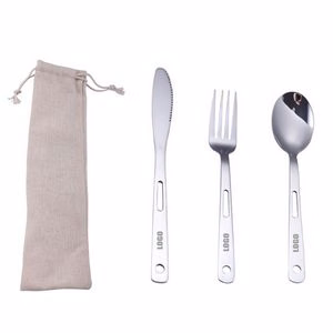 3 In 1 Stainless Steel Flatware Knife Fork Spoon Set With Pouch