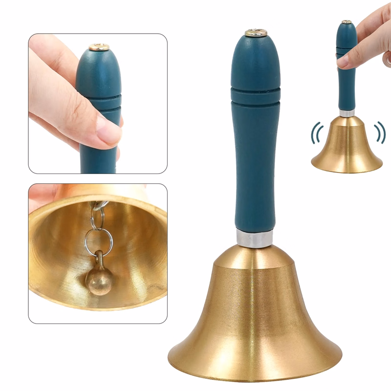 Laser Engraved Logo Solid Brass Hand Bell