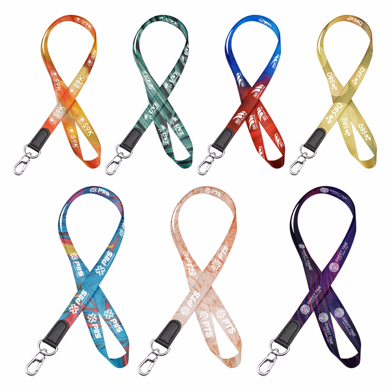 Polyester Dye Sublimated Lanyard with Leather