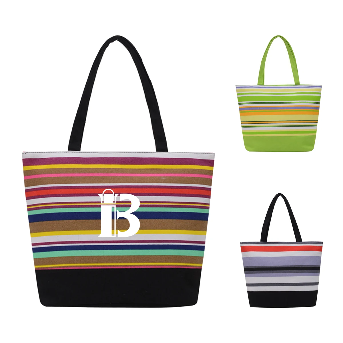 Coloured striped canvas tote bag, custom tote bag with logo imprint 1