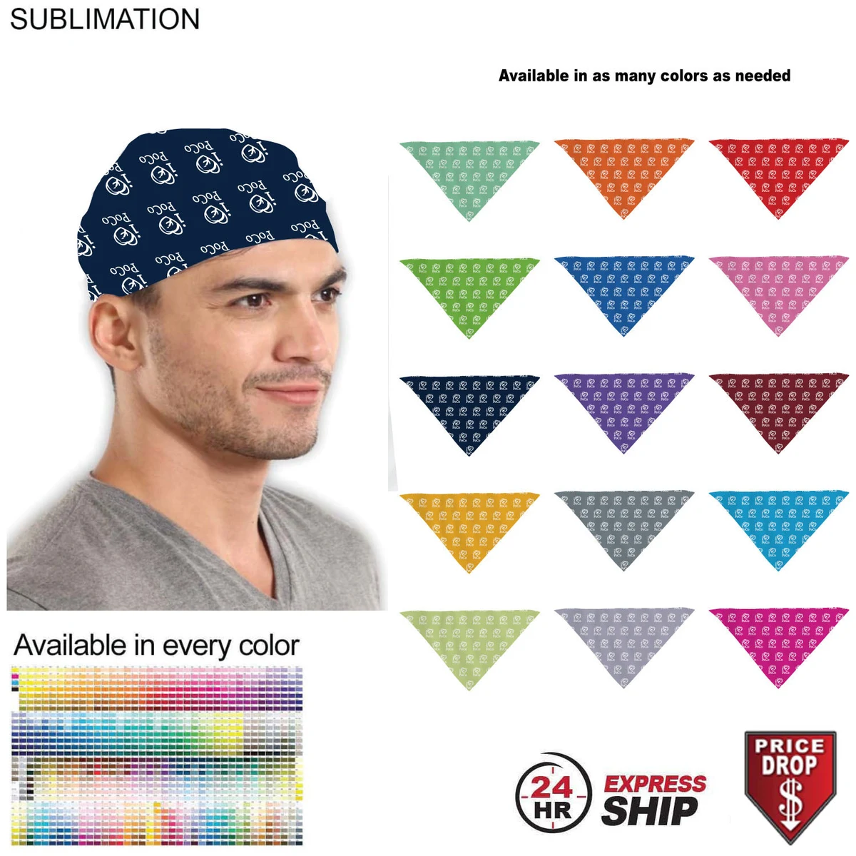 24 Hr Express Ship - Team building Colored Triangle Bandanna, 32"x22"x22", Sublimated Edge to Edge 1