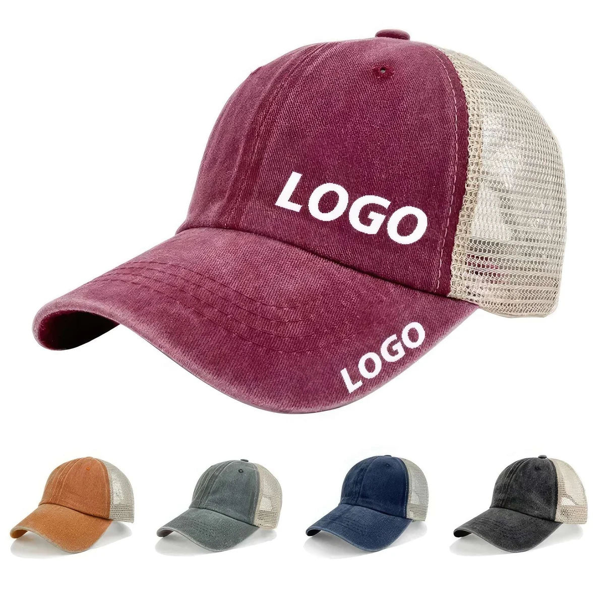 Custom Adjustable Washed Mesh Back Trucker Hat 1