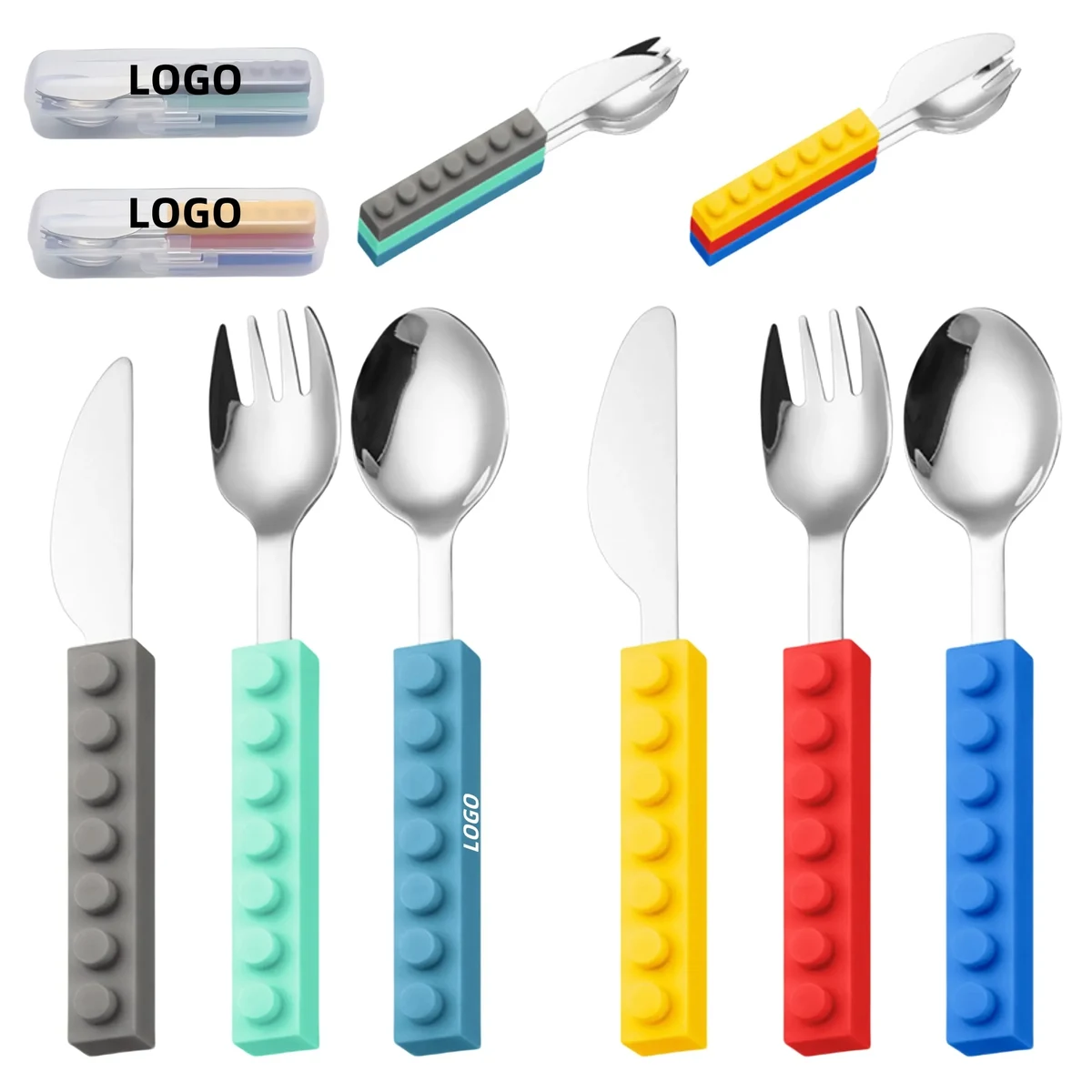 3 Piece Building Blocks Silicone Handle Kids' Tableware Set 1