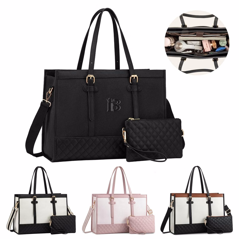 Waterproof PU Leather Laptop Tote Bag w/ Wallet