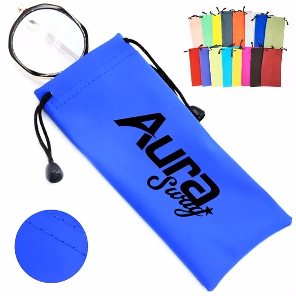 Custom Microfiber Drawstring Pouch for Eyeglasses with Built-In Lens Cleaner — Vision