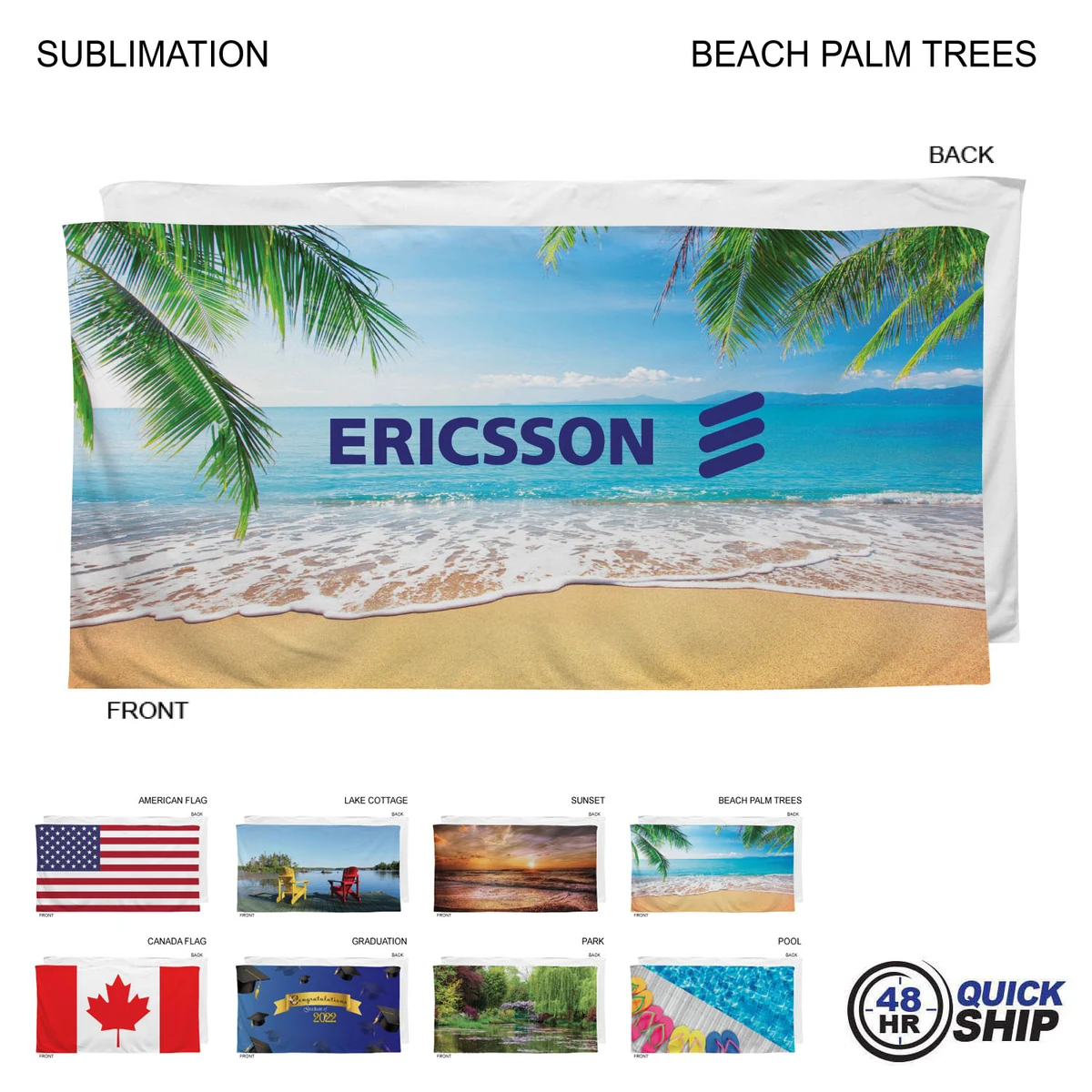 48 Hr Quick Ship - Stock Design Sublimated, Heavier Weight, Plush Velour Terry Beach Towel, 30x60 1