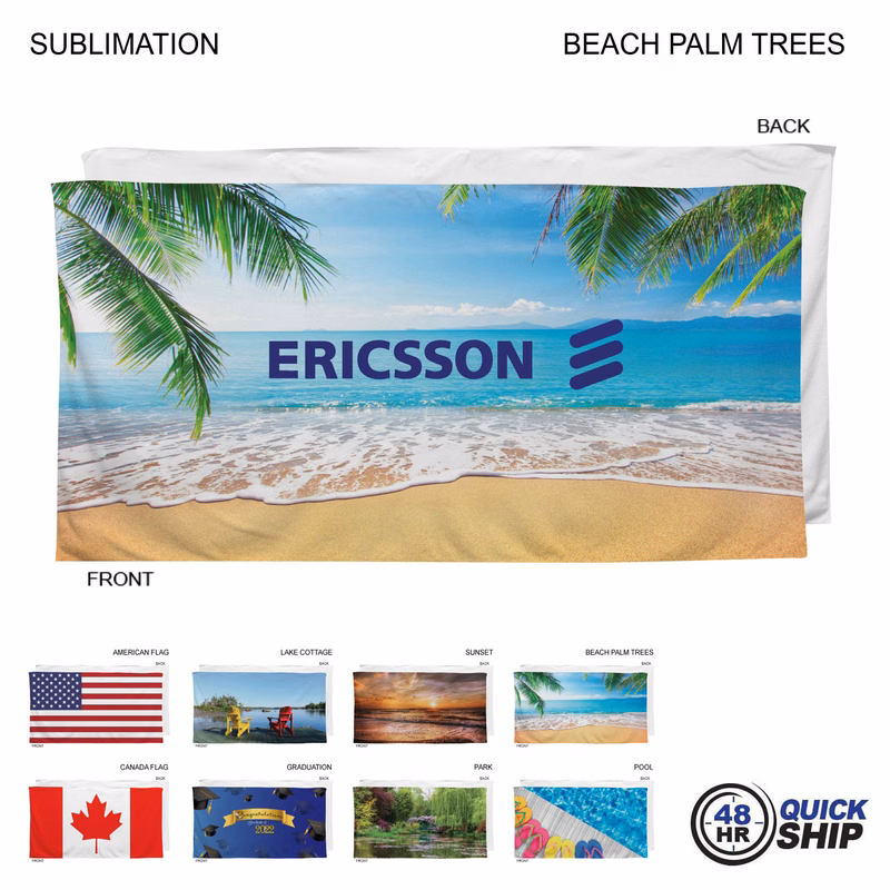 48 Hr Quick Ship - Stock Design Sublimated, Heavier Weight, Plush Velour Terry Beach Towel, 30x60