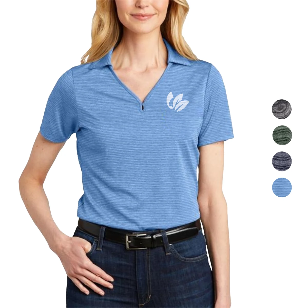 Port Authority Ladies Shadow Stripe Polo w/ Screen Print 1