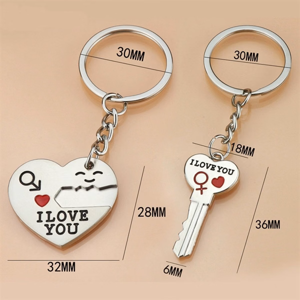 Custom Heart Shape Smiley Face Metal Keychain Valentine — Couples & Gift Promotional Item