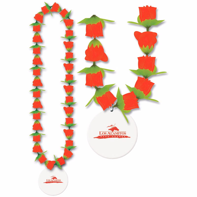 40" Fabric Rose Lei w/ Custom Shaped PVC Medallion
