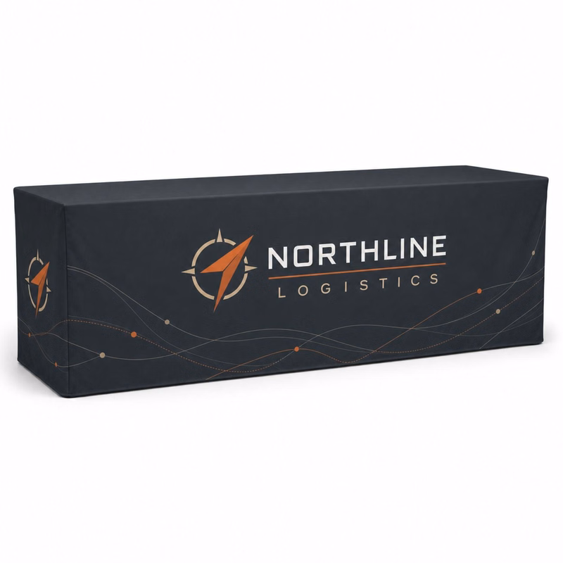 48 Hr Quick Ship - Sublimated Box Style Fitted Tablecloth for 8' Table, 4 sided, Closed back