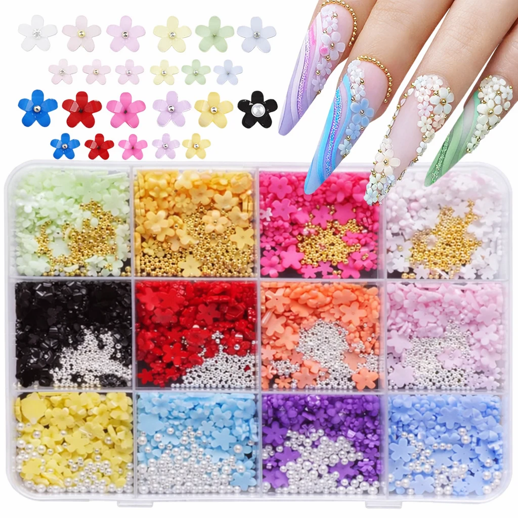 12 Grid Nail Art Flower Charms Kit 1