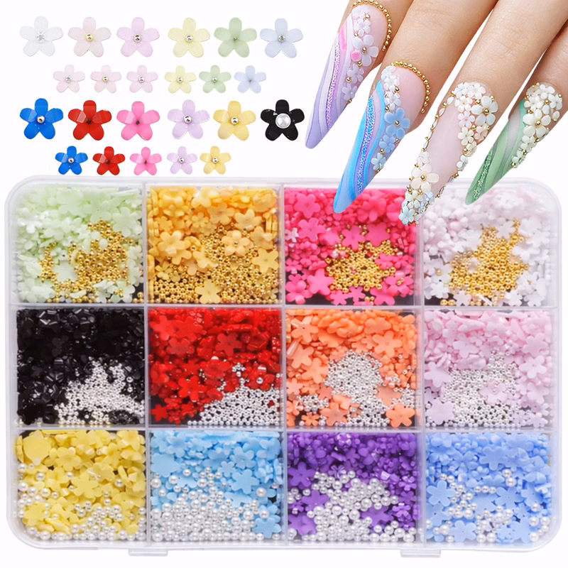 12 Grid Nail Art Flower Charms Kit