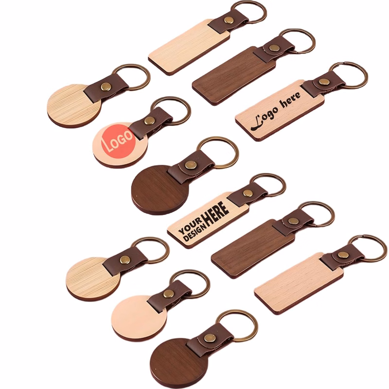 Eco-Friendly Walnut and Beech Wood Keychain with Custom Laser Engraving