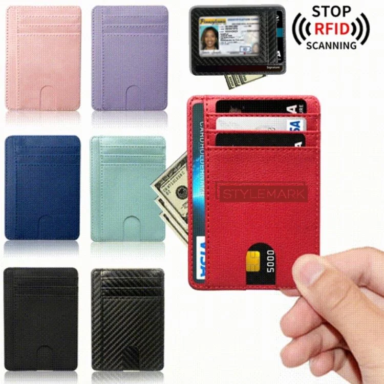 Slim Minimalist Front Pocket RFID Blocking Leather Wallets, custom luggage tag with logo imprint 1