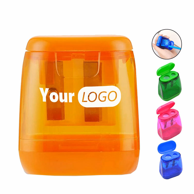 Double Hole Plastic Pencil Sharpener With Cover