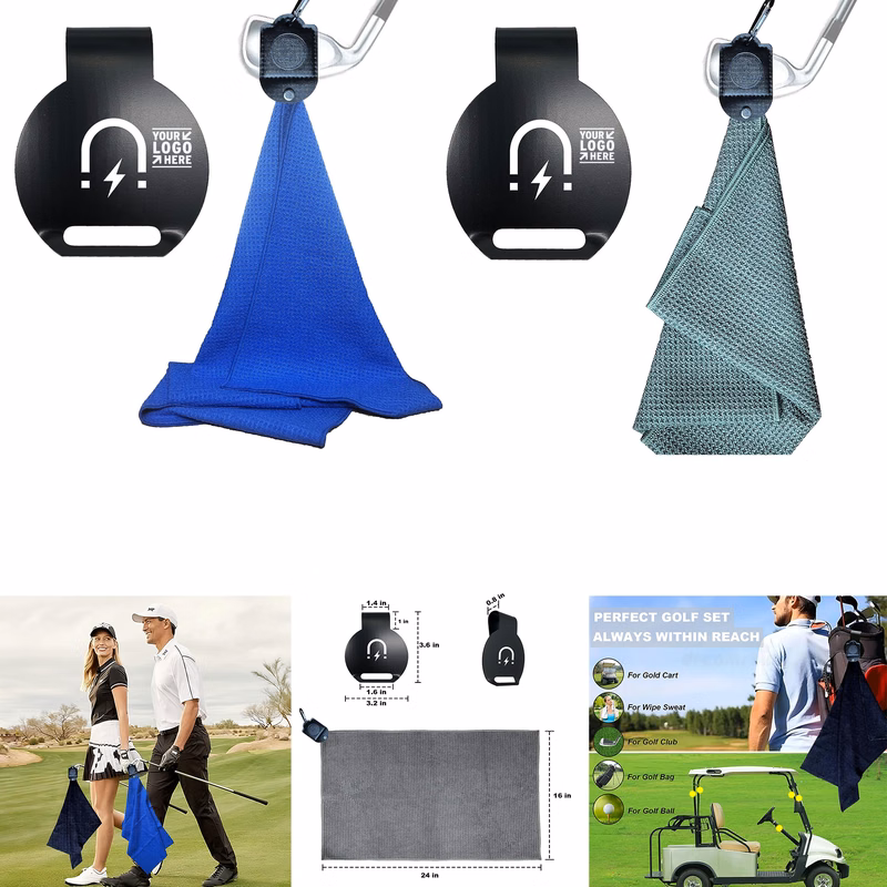 Men Women Strong Magnetic Waffle Pattern Microfiber Fabric Golf Towel with Bag Metal Landing Pad Ki