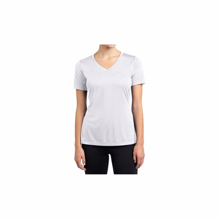 Women's V-Neck Fitted Tees - White Medium Cotton Short Sleeve