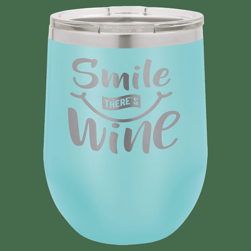 12 oz. Teal Laser Engraved Polar Camel Stemless Wine Tumbler w/Clear Lid