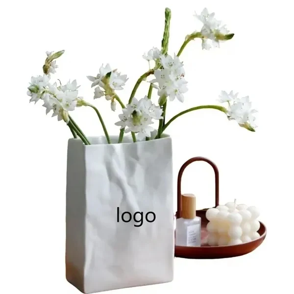 Crinkle Paper Bag Shape Vase, desk Decorative for Work, School and Travel 1