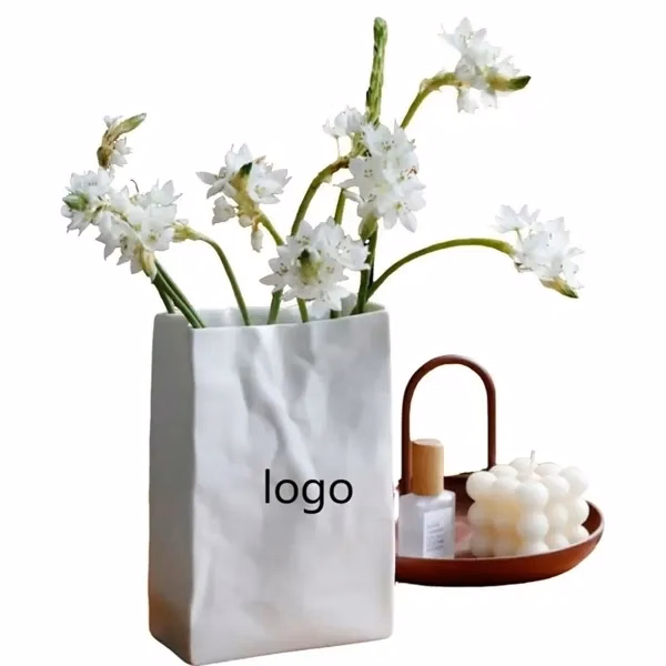 Crinkle Paper Bag Shape Vase, desk Decorative for Work, School and Travel